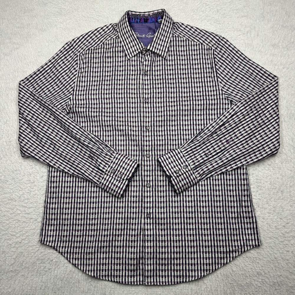 Robert Graham Button Down Dress Shirt Purple Check Men's Size XL